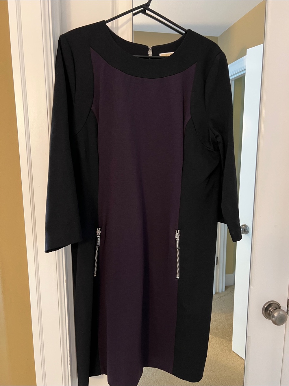 Michael Kors Black and Plum Panel Midi Shift Dress